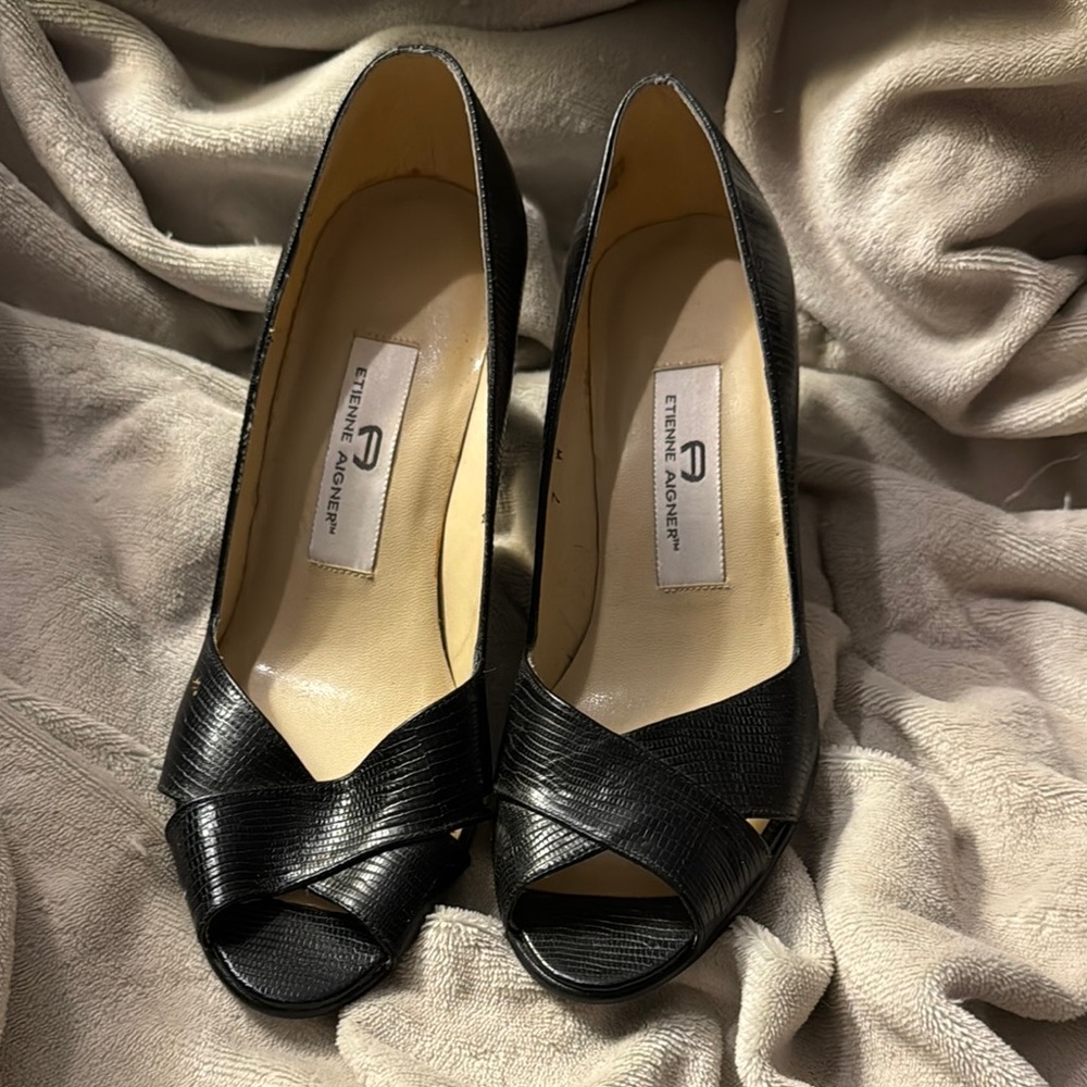 Etienne Aigner Women's Black Peep Toe Heels
